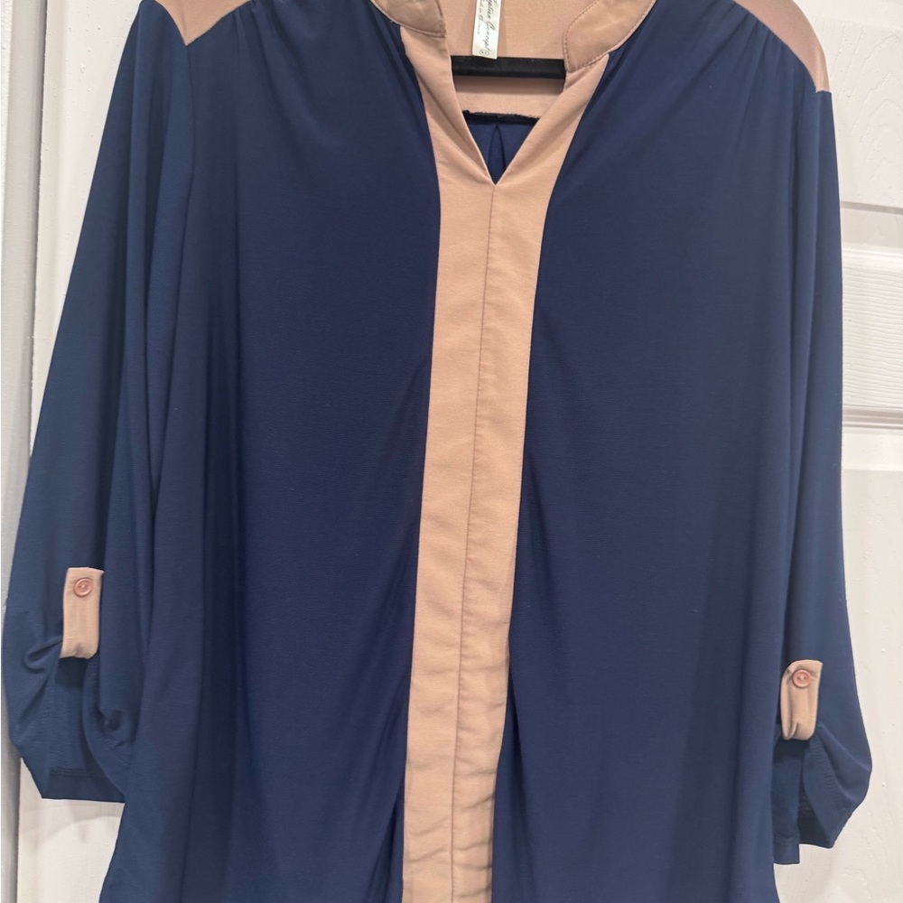 PerSeption Concept Blue and Orange 3/4 Sleeve Boxy Blouse
